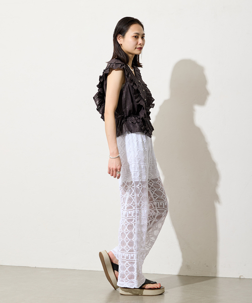 【SARA MALLIKA/サラマリカ】ストライプフリルブラウス　sizeF 楽天市場】【Sara Mallika】 Cotton Stripe Ethnic Print Tops