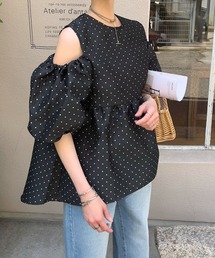 ぽこぽこジャガードショルダーカットペプラムトップス