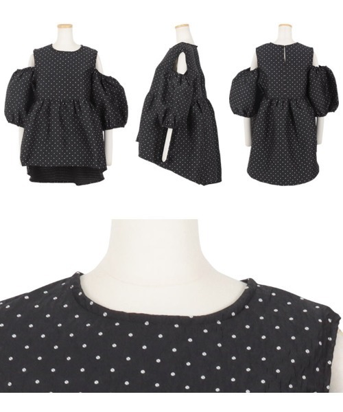 KOBE LETTUCE（コウベレタス）の「ぽこぽこジャガードショルダーカットペプラムトップス（シャツ/ブラウス・レディース・ブラック/ネイビー/グレー・M）」の10枚目の写真