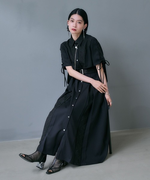 HARE(ハレ)の「ジャガードレースアップワンピース(HARE)(ワンピース・レディース・ボルドー/ブラック・FREE)」の5枚目の写真