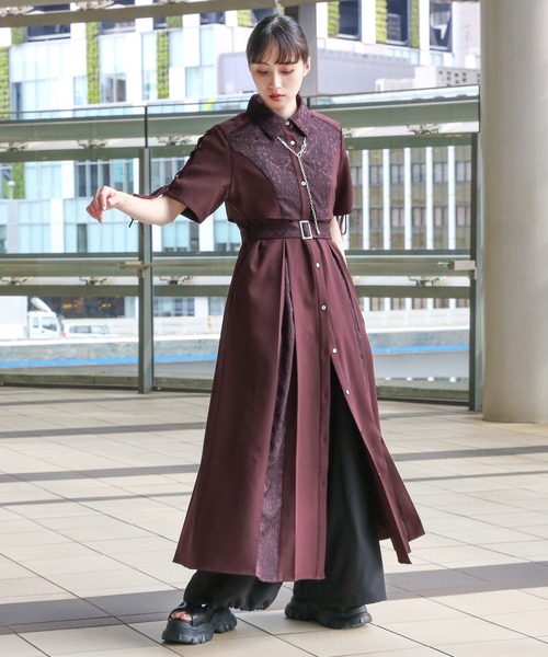 HARE ジャガードレースワンピース ボルドー HARE（ハレ）の「ジャガードレースアップワンピース(HARE