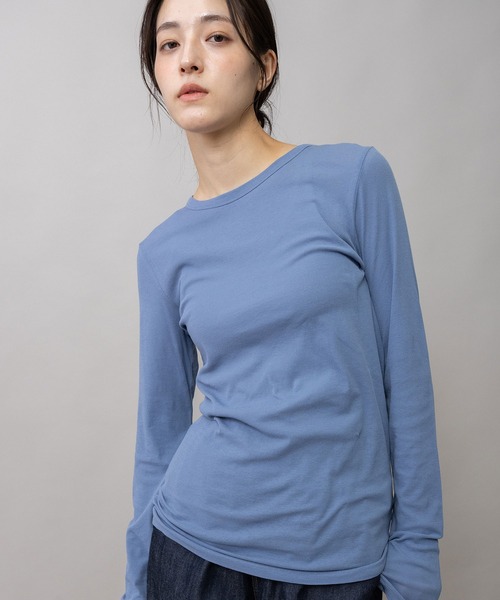 Munich(ミューニック)の「シアーストレッチリブクルーネックプルオーバー(Tシャツ/カットソー・レディース・ブラック/グレイッシュベージュ/ブルー/ホワイト/ブラック×ホワイト/ダークグレー/ボルドー/ブルーグレー・FREE)」の5枚目の写真