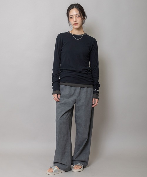 Munich（ミューニック）の「シアーストレッチリブクルーネックプルオーバー（Tシャツ/カットソー・レディース・ブラック/グレイッシュベージュ/ブルー/ホワイト/ブラック×ホワイト/ダークグレー・FREE）」の16枚目の写真