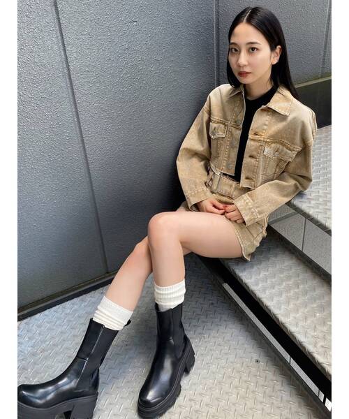 EMODA（エモダ）の「カットオフクロップドデニムジャケット（デニムジャケット・レディース・ブルー/ベージュ/ブラック・FREE）」の13枚目の写真