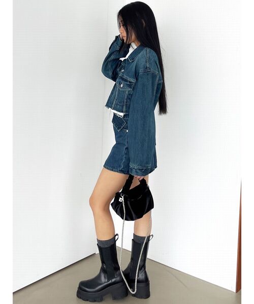 EMODA（エモダ）の「カットオフクロップドデニムジャケット（デニムジャケット・レディース・ブルー/ベージュ/ブラック・FREE）」の8枚目の写真