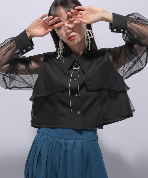 HARE（ハレ）の「シアーレイヤードシャツ(HARE)（シャツ/ブラウス・レディース・ブラック/グレー・FREE）」の2枚目の写真