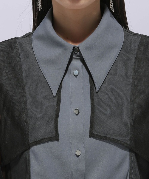 HARE（ハレ）の「シアーレイヤードシャツ(HARE)（シャツ/ブラウス・レディース・ブラック/グレー・FREE）」の12枚目の写真