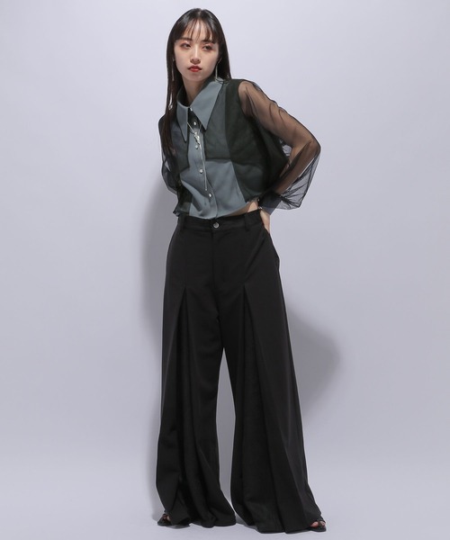 HARE（ハレ）の「シアーレイヤードシャツ(HARE)（シャツ/ブラウス・レディース・ブラック/グレー・FREE）」の5枚目の写真