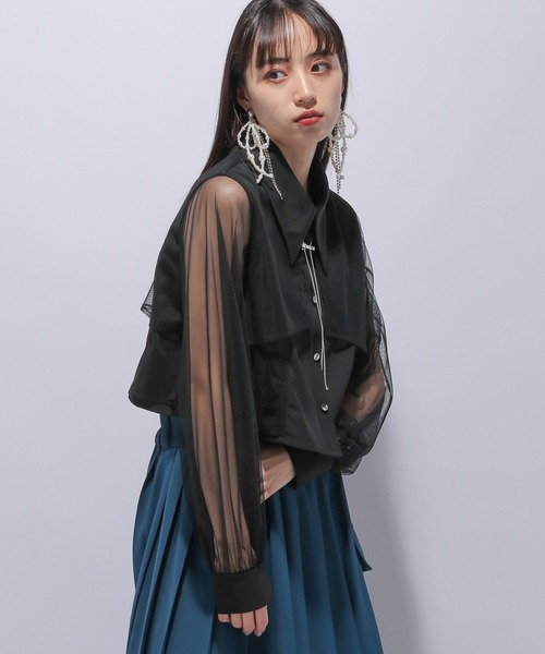 HARE（ハレ）の「シアーレイヤードシャツ(HARE)（シャツ/ブラウス・レディース・ブラック/グレー・FREE）」の7枚目の写真