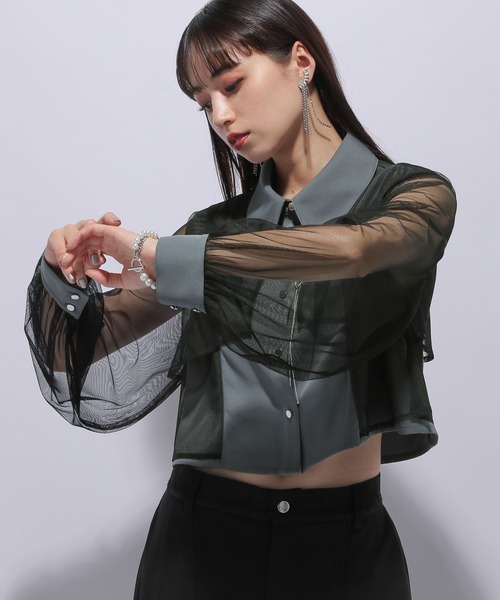 HARE（ハレ）の「シアーレイヤードシャツ(HARE)（シャツ/ブラウス・レディース・ブラック/グレー・FREE）」の8枚目の写真