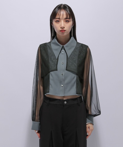 HARE（ハレ）の「シアーレイヤードシャツ(HARE)（シャツ/ブラウス・レディース・ブラック/グレー・FREE）」の9枚目の写真