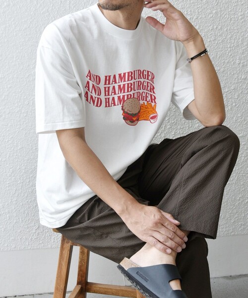 HANDTEX(ハンドテックス)の「【SHIPS any別注】HANDTEX: NOT AMERICAN FOOD? ロゴ プリント Tシャツ◇(Tシャツ/カットソー・メンズ・ホワイト/ライトホワイト/ホワイト系その他・MEDIUM/LARGE)」の3枚目の写真