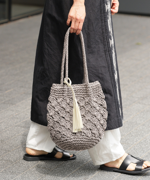 JOURNAL STANDARD relume(ジャーナルスタンダード レリューム)の「《追加》RELUME MIXペーパーフリンジバッグ(ハンドバッグ・レディース・チャコールグレー/カーキ/オレンジ・FREE)」の4枚目の写真