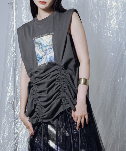 Shirring side laceノースリーブTシャツ（Tシャツ/カットソー