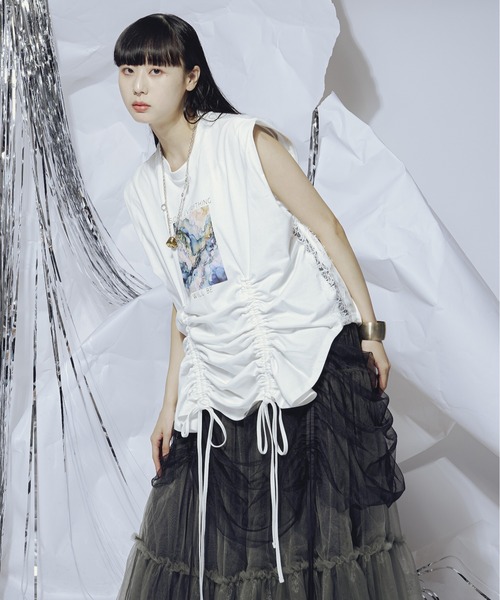 Ezick(エジック)の「Shirring side laceノースリーブTシャツ(Tシャツ/カットソー・レディース・ホワイト/グレー系その他・FREE)」の9枚目の写真