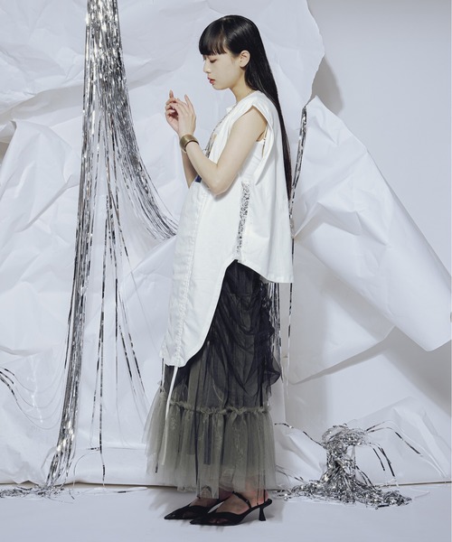 Heal Creek フリル付き ノースリーブ ストライプシャツ 90(M相当) DEVEAUX】肩フリルノースリーブプルオーバー(90~150cm)(90cm