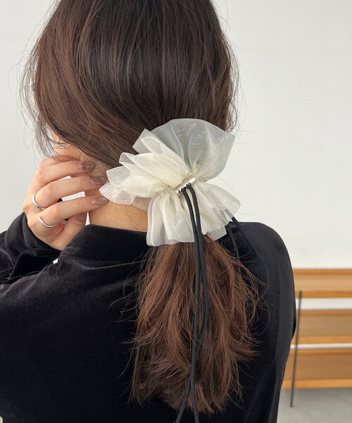 GOLDY（ゴールディ）の「【新色追加】〈GOLDY/ゴールディ〉ドロストオーガンジーシュシュ（シュシュ・レディース・カーキ/ブラック/ブラウン/オフホワイト/ブルー・FREE）」の2枚目の写真