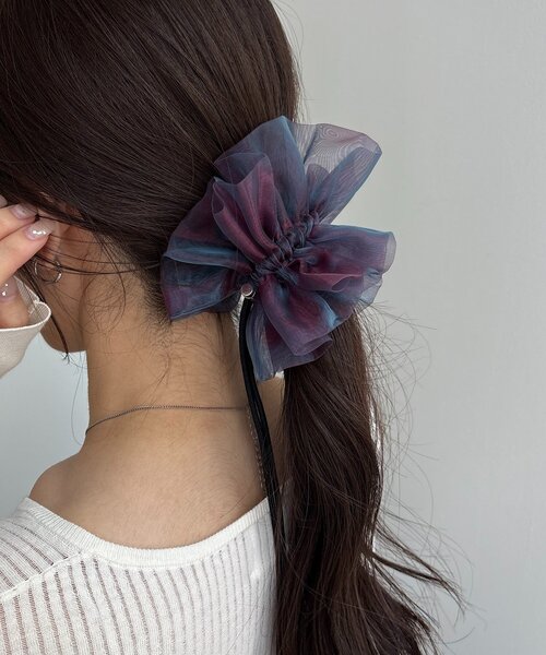 GOLDY（ゴールディ）の「【新色追加】〈GOLDY/ゴールディ〉ドロストオーガンジーシュシュ（シュシュ・レディース・カーキ/ブラック/ブラウン/オフホワイト/ブルー・FREE）」の5枚目の写真