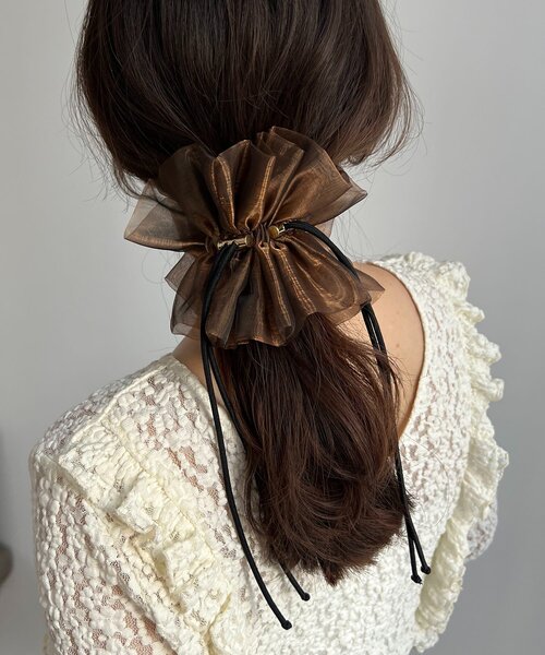 GOLDY（ゴールディ）の「【新色追加】〈GOLDY/ゴールディ〉ドロストオーガンジーシュシュ（シュシュ・レディース・カーキ/ブラック/ブラウン/オフホワイト/ブルー・FREE）」の18枚目の写真