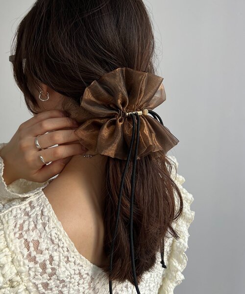 GOLDY（ゴールディ）の「【新色追加】〈GOLDY/ゴールディ〉ドロストオーガンジーシュシュ（シュシュ・レディース・カーキ/ブラック/ブラウン/オフホワイト/ブルー・FREE）」の17枚目の写真