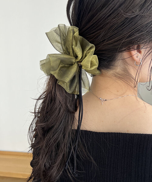 GOLDY（ゴールディ）の「【新色追加】〈GOLDY/ゴールディ〉ドロストオーガンジーシュシュ（シュシュ・レディース・カーキ/ブラック/ブラウン/オフホワイト/ブルー・FREE）」の16枚目の写真