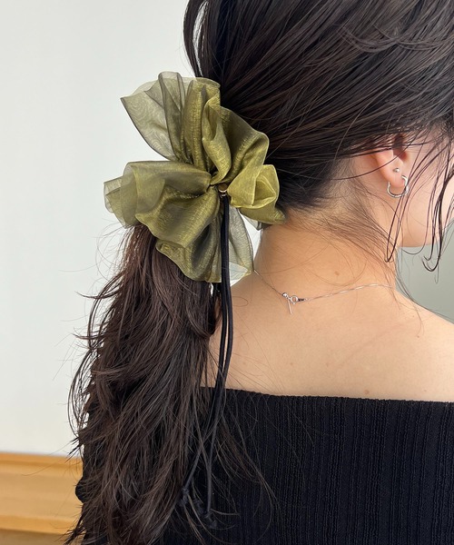 GOLDY（ゴールディ）の「【新色追加】〈GOLDY/ゴールディ〉ドロストオーガンジーシュシュ（シュシュ・レディース・カーキ/ブラック/ブラウン/オフホワイト/ブルー・FREE）」の10枚目の写真