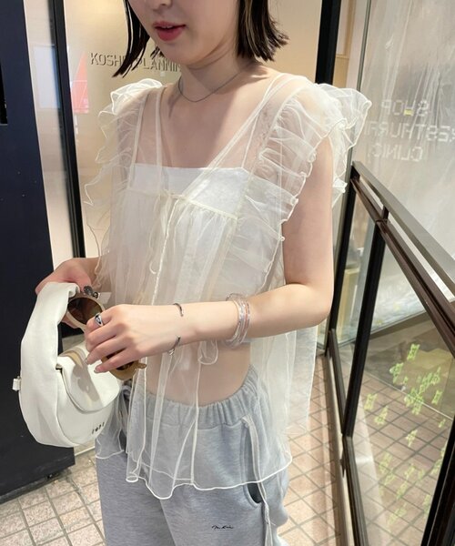mline（エムライン）の「[mline]チュールフリルベスト（ベスト・レディース・アイボリー/ブラック・FREE）」の3枚目の写真