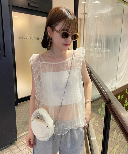 mline（エムライン）の「[mline]チュールフリルベスト（ベスト・レディース・アイボリー/ブラック・FREE）」の4枚目の写真