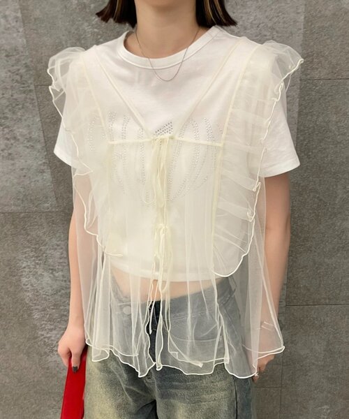 mline（エムライン）の「[mline]チュールフリルベスト（ベスト・レディース・アイボリー/ブラック・FREE）」の6枚目の写真