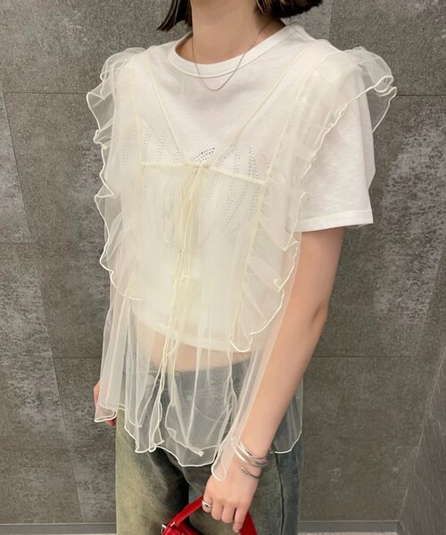 mline（エムライン）の「[mline]チュールフリルベスト（ベスト・レディース・アイボリー/ブラック・FREE）」の7枚目の写真