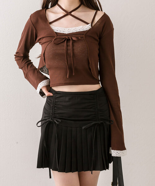 OLIVE des OLIVE(オリーブデオリーブ)の「ドロストヨークミニプリーツスカート(スカート・レディース・ベージュ/ブラウン系その他/ブラック/チャコールグレー・FREE)」の14枚目の写真