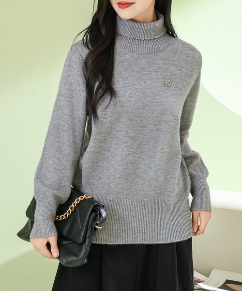 Lace Ladies(レースレディース)の「ソリッドカラー ハイネック もちもち リブ ニット プルオーバー(ニット/セーター・レディース・モカ/ブラック/ホワイト/グレー・FREE)」の3枚目の写真