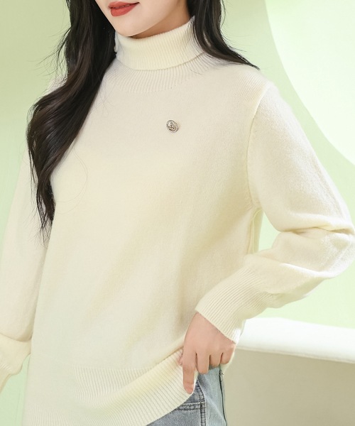 Lace Ladies(レースレディース)の「ソリッドカラー ハイネック もちもち リブ ニット プルオーバー(ニット/セーター・レディース・モカ/ブラック/ホワイト/グレー・FREE)」の1枚目の写真