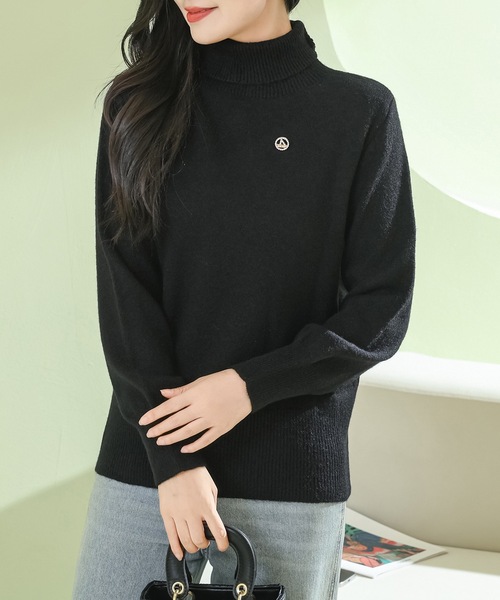 Lace Ladies(レースレディース)の「ソリッドカラー ハイネック もちもち リブ ニット プルオーバー(ニット/セーター・レディース・モカ/ブラック/ホワイト/グレー・FREE)」の2枚目の写真