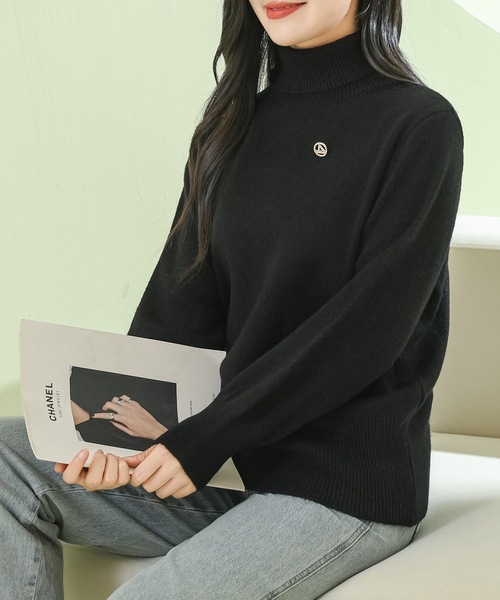 Lace Ladies(レースレディース)の「ソリッドカラー ハイネック もちもち リブ ニット プルオーバー(ニット/セーター・レディース・モカ/ブラック/ホワイト/グレー・FREE)」の9枚目の写真