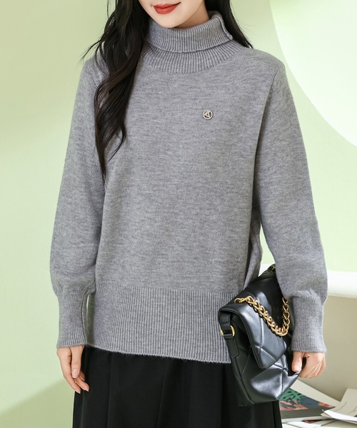 Lace Ladies(レースレディース)の「ソリッドカラー ハイネック もちもち リブ ニット プルオーバー(ニット/セーター・レディース・モカ/ブラック/ホワイト/グレー・FREE)」の11枚目の写真