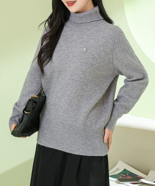 Lace Ladies(レースレディース)の「ソリッドカラー ハイネック もちもち リブ ニット プルオーバー(ニット/セーター・レディース・モカ/ブラック/ホワイト/グレー・FREE)」の12枚目の写真