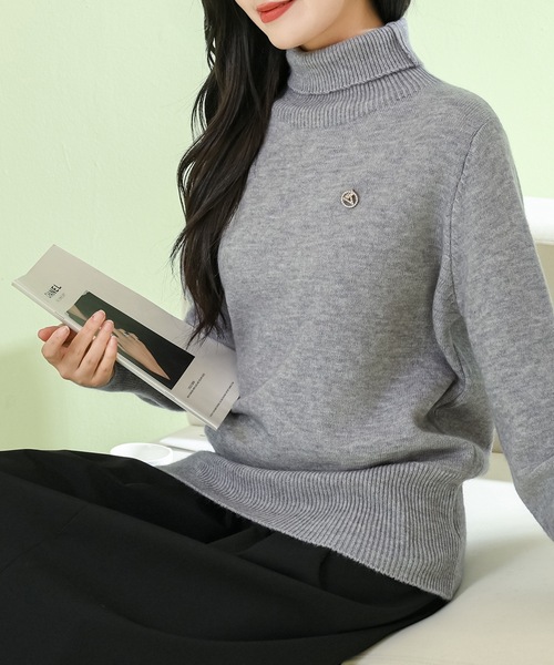 Lace Ladies(レースレディース)の「ソリッドカラー ハイネック もちもち リブ ニット プルオーバー(ニット/セーター・レディース・モカ/ブラック/ホワイト/グレー・FREE)」の14枚目の写真