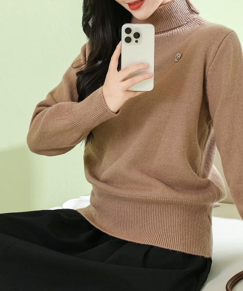 Lace Ladies(レースレディース)の「ソリッドカラー ハイネック もちもち リブ ニット プルオーバー(ニット/セーター・レディース・モカ/ブラック/ホワイト/グレー・FREE)」の18枚目の写真