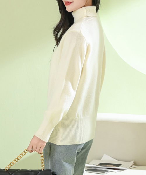 Lace Ladies(レースレディース)の「ソリッドカラー ハイネック もちもち リブ ニット プルオーバー(ニット/セーター・レディース・モカ/ブラック/ホワイト/グレー・FREE)」の22枚目の写真
