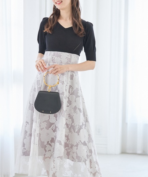 tocco closet(トッコ クローゼット)の「バックレースアップオパールフラワープリントドッキングワンピース(ワンピース・レディース・ピンク/ブラック・M)」の2枚目の写真