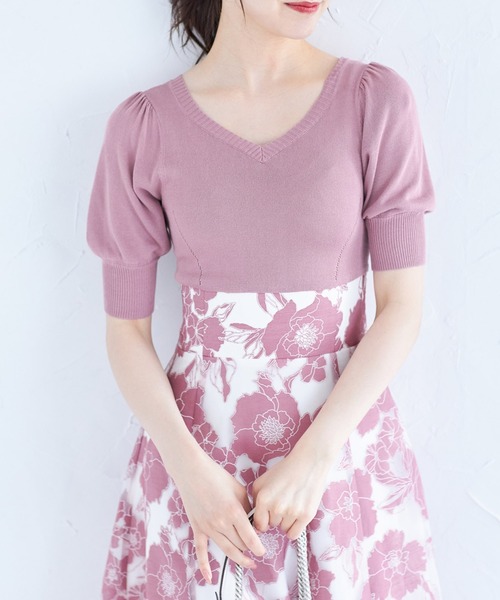 新品　tocco バックレースアップオパールフラワープリントドッキングワンピース バックレースアップオパールフラワープリントドッキングワンピース