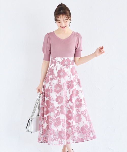 tocco closet(トッコ クローゼット)の「バックレースアップオパールフラワープリントドッキングワンピース(ワンピース・レディース・ピンク/ブラック・M)」の15枚目の写真