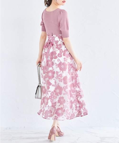 tocco closet(トッコ クローゼット)の「バックレースアップオパールフラワープリントドッキングワンピース(ワンピース・レディース・ピンク/ブラック・M)」の13枚目の写真