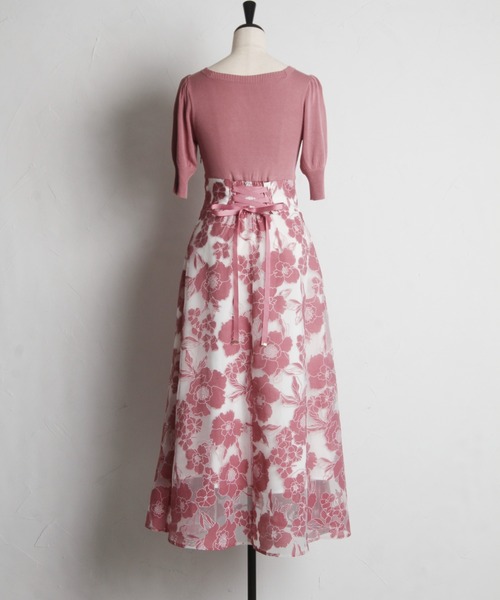 tocco closet(トッコ クローゼット)の「バックレースアップオパールフラワープリントドッキングワンピース(ワンピース・レディース・ピンク/ブラック・M)」の9枚目の写真
