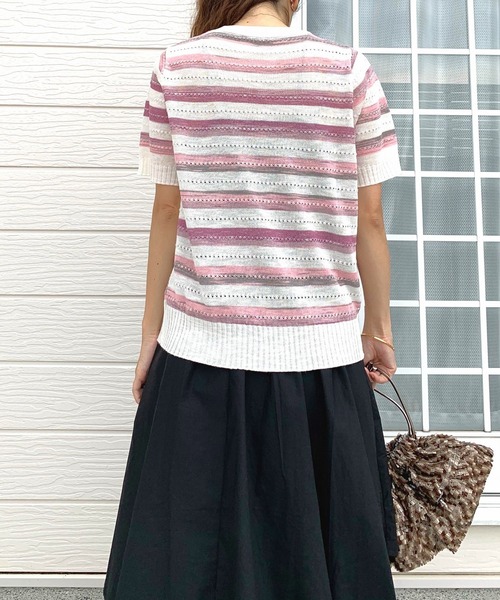 Q（キュー）の「マルチボーダーニット（ニット/セーター・レディース・ピンク系その他/マルチ・MEDIUM）」の16枚目の写真