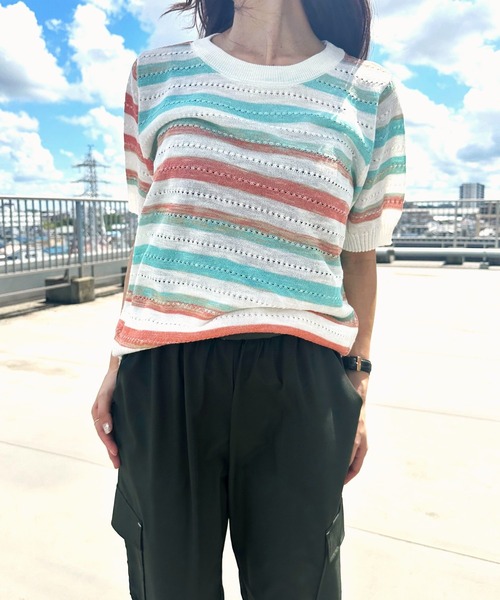 Q（キュー）の「マルチボーダーニット（ニット/セーター・レディース・ピンク系その他/マルチ・MEDIUM）」の6枚目の写真