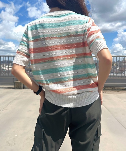 Q（キュー）の「マルチボーダーニット（ニット/セーター・レディース・ピンク系その他/マルチ・MEDIUM）」の8枚目の写真