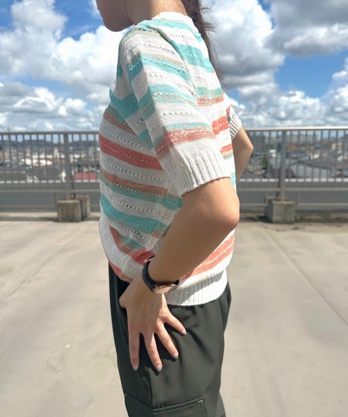 Q（キュー）の「マルチボーダーニット（ニット/セーター・レディース・ピンク系その他/マルチ・MEDIUM）」の7枚目の写真