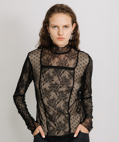 AULA AILA（アウラアイラ）の「レースハイネックトップス（Tシャツ/カットソー・レディース・ブラック/グレー/ライトグレー/ベージュ・0）」の4枚目の写真